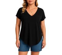 Women's Plus Size Summer Top V Neck Short Sleeve Loose Fit T Shirt with Silver Heart Print Casual Blouse for Ladies Trendy Graphic tee