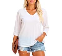 Women's Plus Size V Neck 3/4 Sleeve Tunic Tops Casual Loose Fit Solid Color Blouses with Pockets Summer Fall Fashion Shirts for Ladies