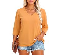 Women's Plus Size V Neck 3/4 Sleeve Tunic Tops Casual Loose Fit Solid Color Blouses with Pockets Summer Fall Fashion Shirts for Ladies