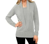 Women's Pullover Sweater, Cozy Deep V-Neck Long-Sleeved Fake Two-Piece Sweater, Solid Color Cropped Knitted Jumpers