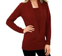 Women's Pullover Sweater, Cozy Deep V-Neck Long-Sleeved Fake Two-Piece Sweater, Solid Color Cropped Knitted Jumpers