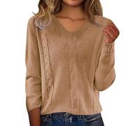 Women's Pullover Sweaters Long Sleeve Cashmere V Neck Tops Casual Loose Fashion Trendy Texture Cable Knit Sweater