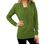 Women's Pullovers Sweater, Cozy Deep V-Neck Long-Sleeved Fake Two-Piece Sweater, Solid Color Cropped Knitted Jumpers