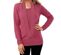 Women's Pullovers Sweater, Cozy Deep V-Neck Long-Sleeved Fake Two-Piece Sweater, Solid Color Cropped Knitted Jumpers