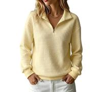 Women's Quarter Zip Sweatshirt Waffle Textured Long Sleeve Pullover (Yellow,3XL)
