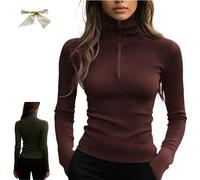 Women's Quarter Zips Sweater Ribbed Turtleneck Thermal Base Layer,Casual Long Sleeve Zip Knit Top (FR/ES, Letras, XL, Regular, Regular, Dark Red)