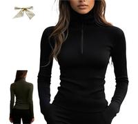 Women's Quarter Zips Sweater Ribbed Turtleneck Thermal Base Layer,Casual Long Sleeve Zip Knit Top (FR/ES, Letras, XXL, Regular, Regular, Black)