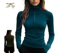 Women's Quarter Zips Sweater Ribbed Turtleneck Thermal Base Layer,Casual Long Sleeve Zip Knit Top (FR/ES, Letras, XXL, Regular, Regular, Navy Blue)