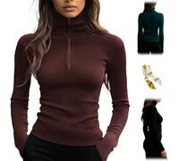 Women's Quarter Zips Sweater Ribbed Turtleneck Thermal Base Layer,Casual Long Sleeve Zip Knit Top,Slim Fitted Ribbed Pullover (FR/ES, Letras, S, Regular, Regular, Red)