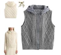 Women's Quilted Hooded Knit Vest,Lightweight Sleeveless Knit Jacket with Puffer Back,Casual Retro Layered Sweater Hooded Vest (Gray)