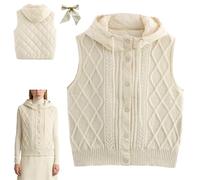 Women's Quilted Hooded Knit Vest,Lightweight Sleeveless Knit Jacket with Puffer Back,Casual Retro Layered Sweater Hooded Vest (Beige)