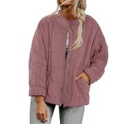 Womens Quilted Lightweight Jackets, Loose Long-Sleeved Pocket Jacket, Oversized Zip Up Winter Coats (Lotus Root Pink,M)