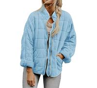 Womens Quilted Lightweight Jackets, Loose Long-Sleeved Pocket Jacket, Oversized Zip Up Winter Coats (Sky Blue,L)