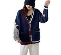 Women's Rabbit Embroidered Cardigan - Kawaii V-Neck Long Sleeve Knit Coat with Pockets