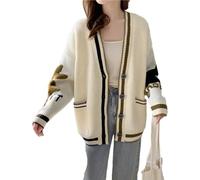 Women's Rabbit Embroidered Cardigan - Kawaii V-Neck Long Sleeve Knit Coat with Pockets
