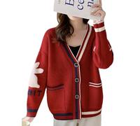 Women's Rabbit Embroidered Cardigan - Kawaii V-Neck Long Sleeve Knit Coat with Pockets