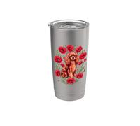 Womens Red Poppies Ruby Cavalier King Charles Spaniel Lover Vaso térmico de acero inoxidable de doble pared