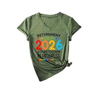 Women's Retirement Class of 2026 Countdown V Neck T Shirt Funny Graphic tee Soft Cotton Short Sleeve Top for Future Retiree Gift Celebration Party Outfit Yellow Style