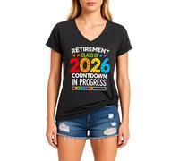Women's Retirement Class of 2026 Countdown V Neck T Shirt Funny Graphic tee Soft Cotton Short Sleeve Top for Future Retiree Gift Celebration Party Outfit Yellow Style