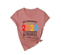 Women's Retirement Class of 2026 Countdown V Neck T Shirt Funny Graphic tee Soft Cotton Short Sleeve Top for Future Retiree Gift Celebration Party Outfit Yellow Style