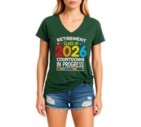 Women's Retirement Class of 2026 Countdown V Neck T Shirt Funny Graphic tee Soft Cotton Short Sleeve Top for Future Retiree Gift Celebration Party Outfit Yellow Style