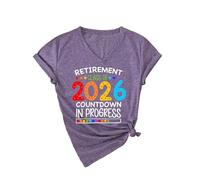 Women's Retirement Class of 2026 Countdown V Neck T Shirt Funny Graphic tee Soft Cotton Short Sleeve Top for Future Retiree Gift Celebration Party Outfit Yellow Style