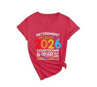 Women's Retirement Class of 2026 Countdown V Neck T Shirt Funny Graphic tee Soft Cotton Short Sleeve Top for Future Retiree Gift Celebration Party Outfit Yellow Style