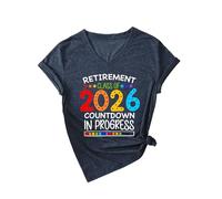 Women's Retirement Class of 2026 Countdown V Neck T Shirt Funny Graphic tee Soft Cotton Short Sleeve Top for Future Retiree Gift Celebration Party Outfit Yellow Style