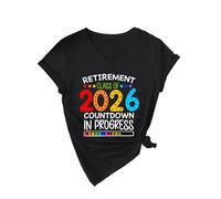 Women's Retirement Class of 2026 Countdown V Neck T Shirt Funny Graphic tee Soft Cotton Short Sleeve Top for Future Retiree Gift Celebration Party Outfit Yellow Style
