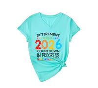 Women's Retirement Class of 2026 Countdown V Neck T Shirt Funny Graphic tee Soft Cotton Short Sleeve Top for Future Retiree Gift Celebration Party Outfit Yellow Style