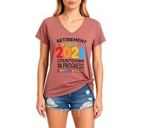 Women's Retirement Class of 2026 Countdown V Neck T Shirt Funny Graphic tee Soft Cotton Short Sleeve Top for Future Retiree Gift Celebration Party Outfit Yellow Style