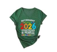Women's Retirement Class of 2026 Countdown V Neck T Shirt Funny Graphic tee Soft Cotton Short Sleeve Top for Future Retiree Gift Celebration Party Outfit Yellow Style