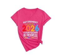 Women's Retirement Class of 2026 Countdown V Neck T Shirt Funny Graphic tee Soft Cotton Short Sleeve Top for Future Retiree Gift Celebration Party Outfit Yellow Style
