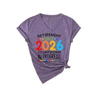 Women's Retirement Class of 2026 Countdown V Neck T Shirt Funny Graphic tee Soft Cotton Short Sleeve Top for Future Retiree Gift Celebration Party Outfit Yellow Style