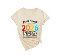 Women's Retirement Class of 2026 Countdown V Neck T Shirt Funny Graphic tee Soft Cotton Short Sleeve Top for Future Retiree Gift Celebration Party Outfit Yellow Style