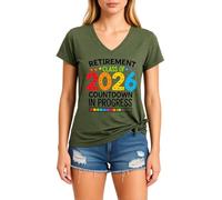 Women's Retirement Class of 2026 Countdown V Neck T Shirt Funny Graphic tee Soft Cotton Short Sleeve Top for Future Retiree Gift Celebration Party Outfit Yellow Style