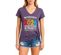 Women's Retirement Class of 2026 Countdown V Neck T Shirt Funny Graphic tee Soft Cotton Short Sleeve Top for Future Retiree Gift Celebration Party Outfit Yellow Style