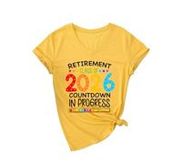 Women's Retirement Class of 2026 Countdown V Neck T Shirt Funny Graphic tee Soft Cotton Short Sleeve Top for Future Retiree Gift Celebration Party Outfit Yellow Style
