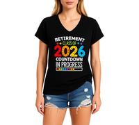 Women's Retirement Class of 2026 Countdown V Neck T Shirt Funny Graphic tee Soft Cotton Short Sleeve Top for Future Retiree Gift Celebration Party Outfit Yellow Style