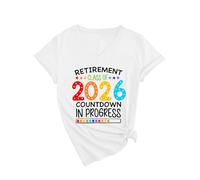 Women's Retirement Class of 2026 Countdown V Neck T Shirt Funny Graphic tee Soft Cotton Short Sleeve Top for Future Retiree Gift Celebration Party Outfit Yellow Style