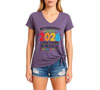 Women's Retirement Class of 2026 Countdown V Neck T Shirt Funny Graphic tee Soft Cotton Short Sleeve Top for Future Retiree Gift Celebration Party Outfit Yellow Style