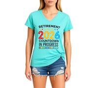 Women's Retirement Class of 2026 Countdown V Neck T Shirt Funny Graphic tee Soft Cotton Short Sleeve Top for Future Retiree Gift Celebration Party Outfit Yellow Style