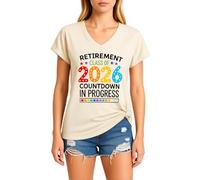 Women's Retirement Class of 2026 Countdown V Neck T Shirt Funny Graphic tee Soft Cotton Short Sleeve Top for Future Retiree Gift Celebration Party Outfit Yellow Style