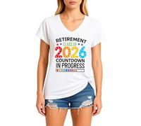 Women's Retirement Class of 2026 Countdown V Neck T Shirt Funny Graphic tee Soft Cotton Short Sleeve Top for Future Retiree Gift Celebration Party Outfit Yellow Style