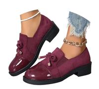 Women's Retro Bowknot Loafers Elegant Slip-On Driving Flats with Platform Wedge Heel Breathable Slip-On with Chunky Heel Comfort Leather Dress Shoes for Women (Red,41)