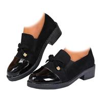 Women's Retro Bowknot Loafers Elegant Slip-On Driving Flats with Platform Wedge Heel Breathable Slip-On with Chunky Heel Comfort Leather Dress Shoes for Women (Black,40)
