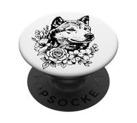 Womens Retro Vintage Floral Black Tan Shiba Inu Dog Lover PopSockets PopGrip Adhesivo