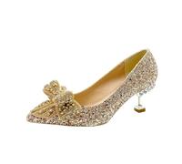 Women's Rhinestone Wedding Shoes Buckle Decorative Banquet High Heels Gold Silver Red(6.5cm - Gold,36)