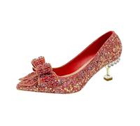 Women's Rhinestone Wedding Shoes Buckle Decorative Banquet High Heels Gold Silver Red(6.5cm-Red,39)