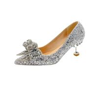 Women's Rhinestone Wedding Shoes Buckle Decorative Banquet High Heels Gold Silver Red(6.5cm - Silver,42)